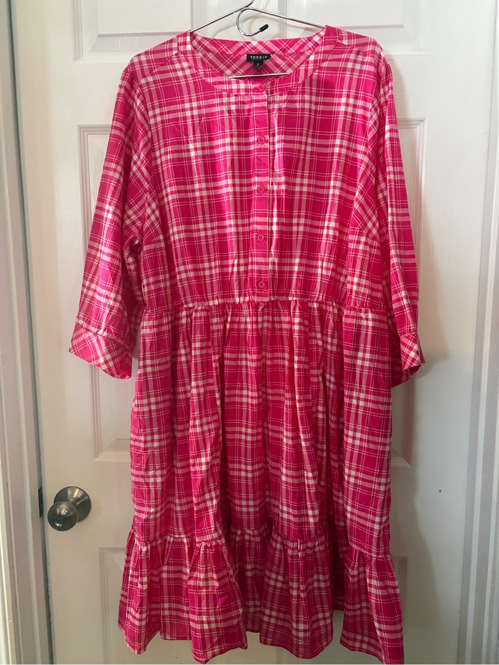 torrid Pink and White Plaid Midi Dress